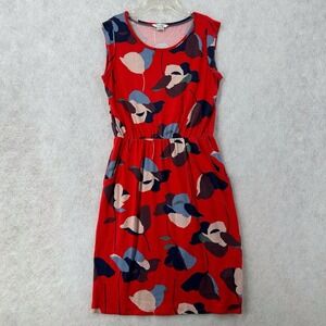 Boden Dress Women 8 Red Floral Shift A Line Swing Sleeveless Modal Cotton Pockes